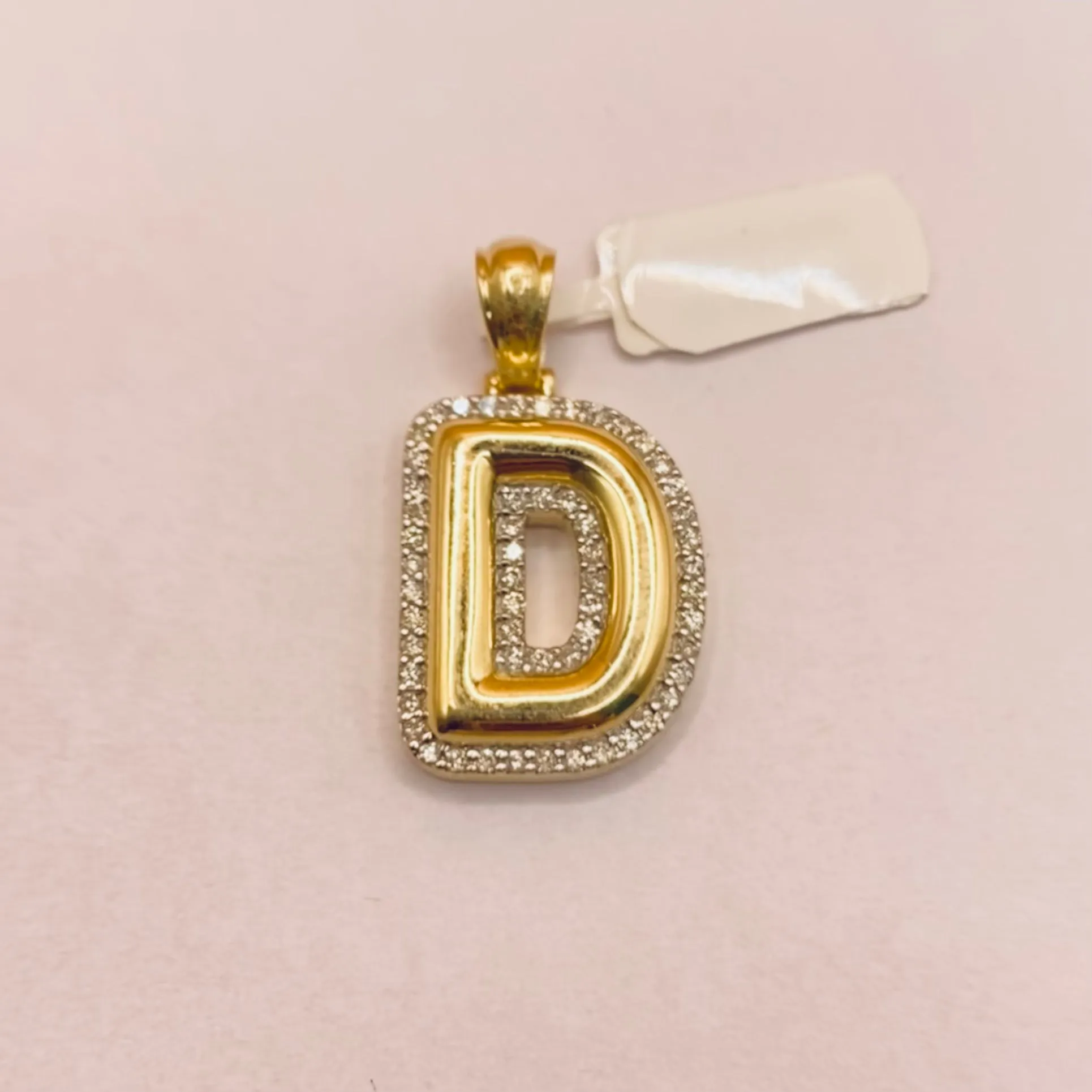 10K Yellow Gold Diamond Letter D Pendant / 5.3gr