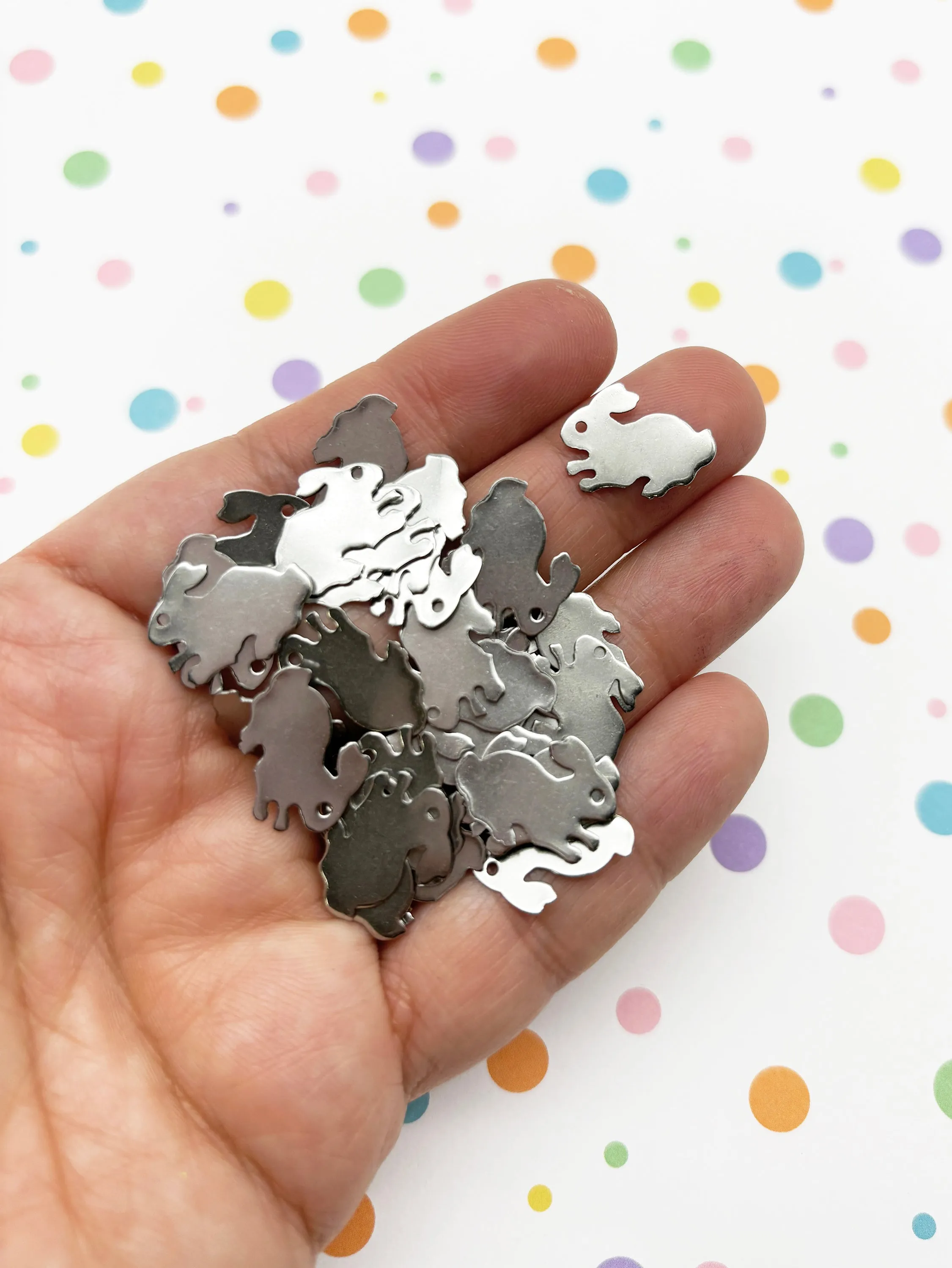 12  Stainless Steel Easter Bunny Rabbit Pendant Charms F340
