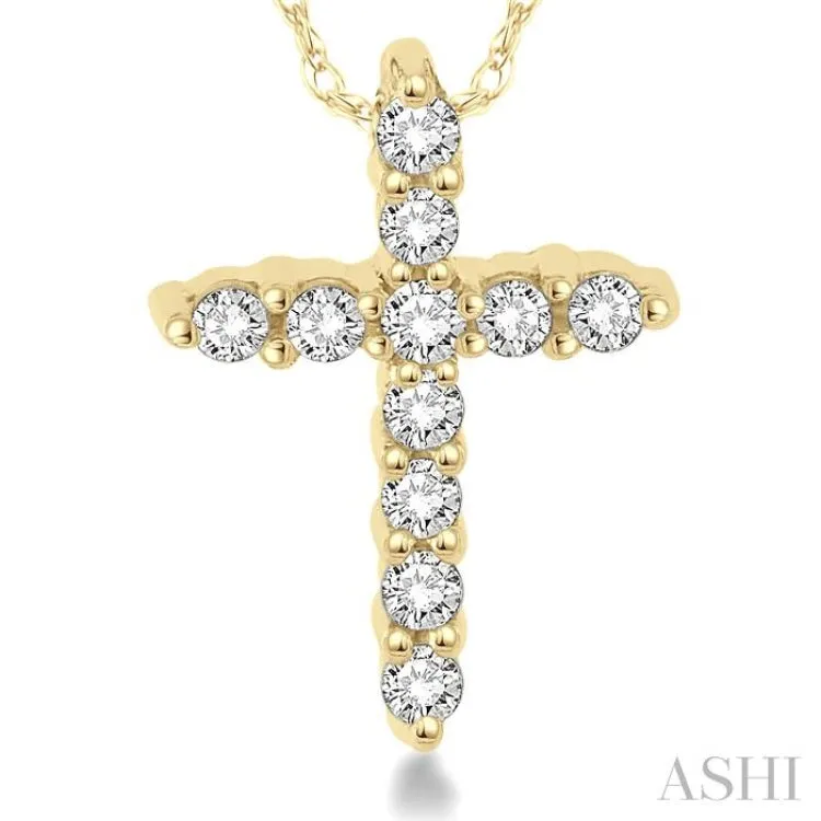 1/20 ctw Round Cut Diamond Cross Petite Pendant in 10K Yellow Gold with Chain