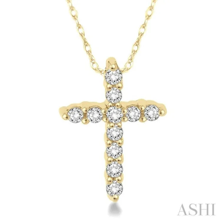 1/20 ctw Round Cut Diamond Cross Petite Pendant in 10K Yellow Gold with Chain