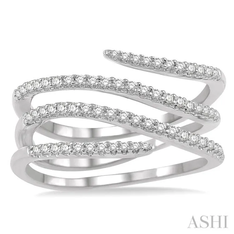 1/3 ctw Triple Spiral Open End Round Cut Diamond Fashion Ring in 14K White Gold