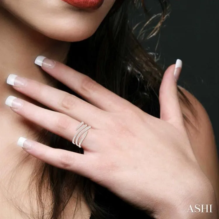 1/3 ctw Triple Spiral Open End Round Cut Diamond Fashion Ring in 14K White Gold