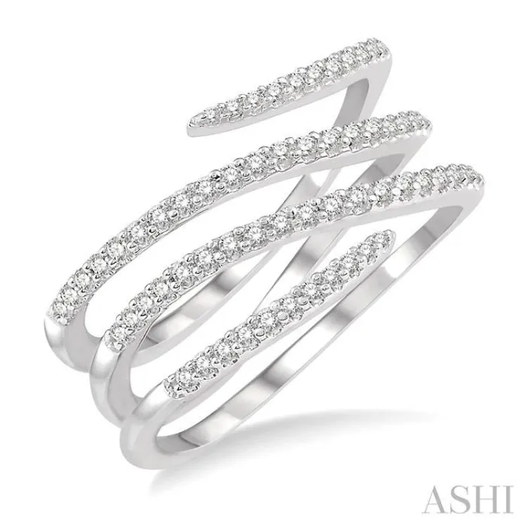 1/3 ctw Triple Spiral Open End Round Cut Diamond Fashion Ring in 14K White Gold