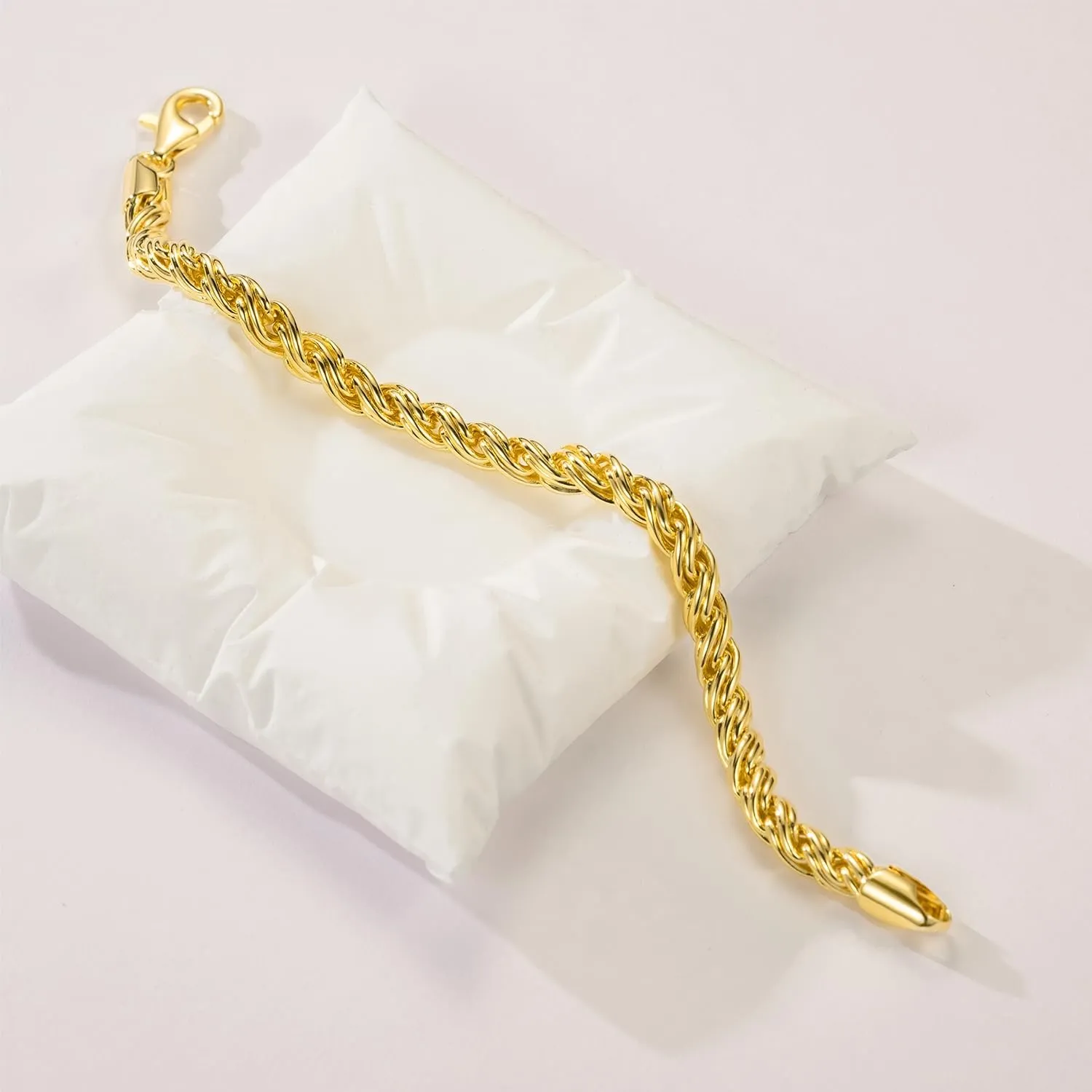 14K Gold Bracelets for Women Non Tarnish Braided Gold Chain Charm Bracelet Gift for Womens Men Hypoallergenic 5 Sizes 6.5'' 7 7.5 8 8.5