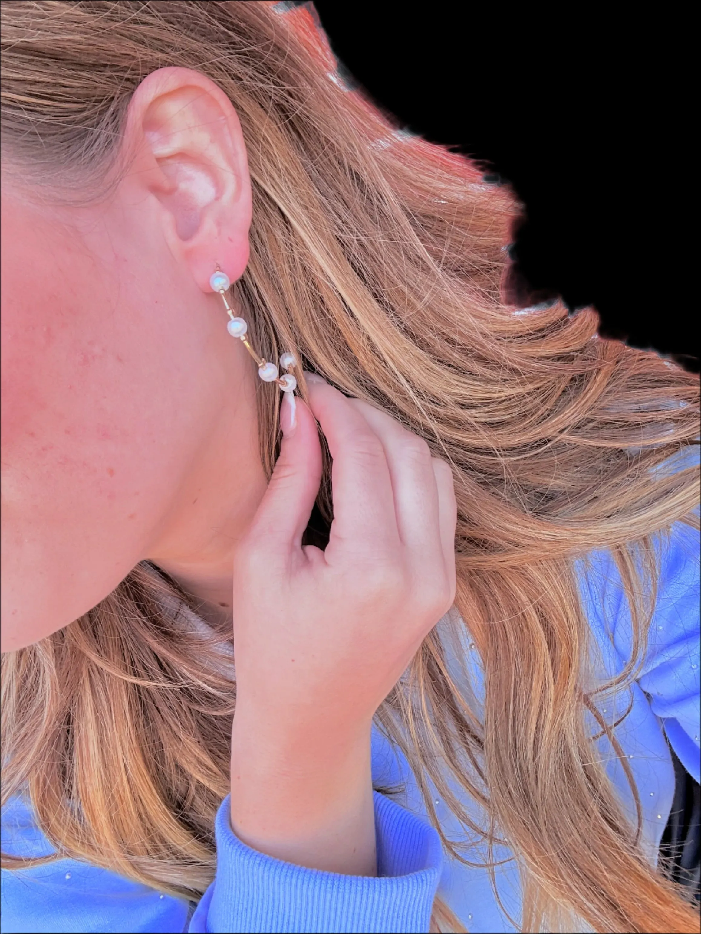 14k Pearl Gold Hoop Earrings