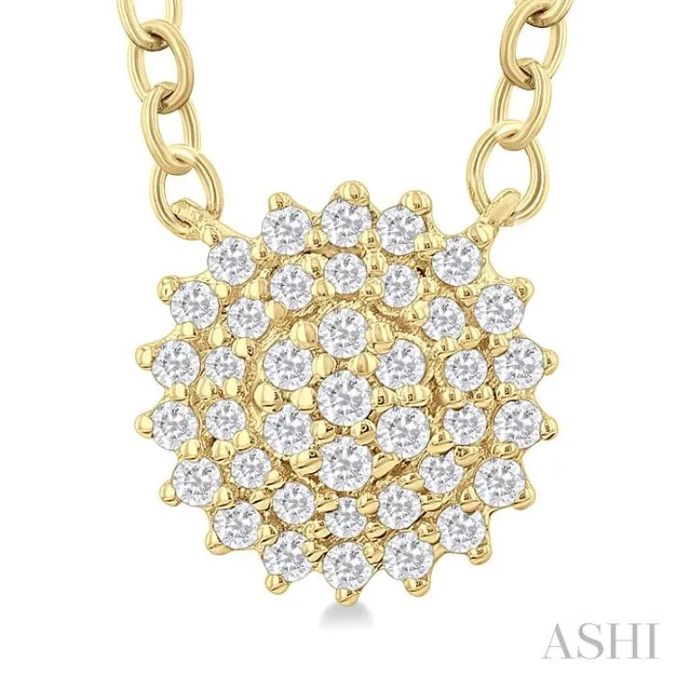 1/6 ctw Petite Round Shape Round Cut Diamond Cluster Fashion Pendant With Chain in 10K Yellow Gold