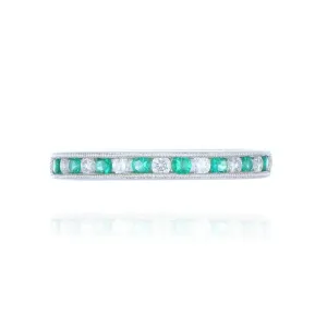18ct White Gold Emerald And Diamond Half Eternity Ring