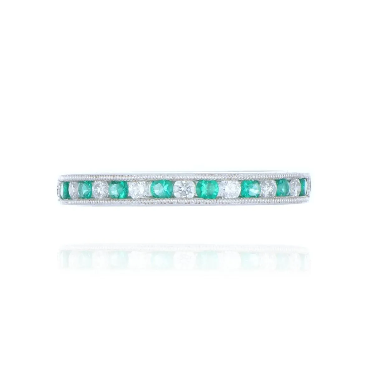 18ct White Gold Emerald And Diamond Half Eternity Ring