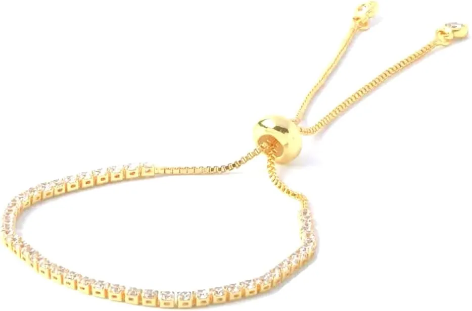 18K Gold Plated Adjustable Tennis Bracelets for Women - 18K Gold Bracelet with Shiny Brillant Cubic Zirconia - Adjustable Slider - Gold Tennis Bracelet - Mothers Day Gifts