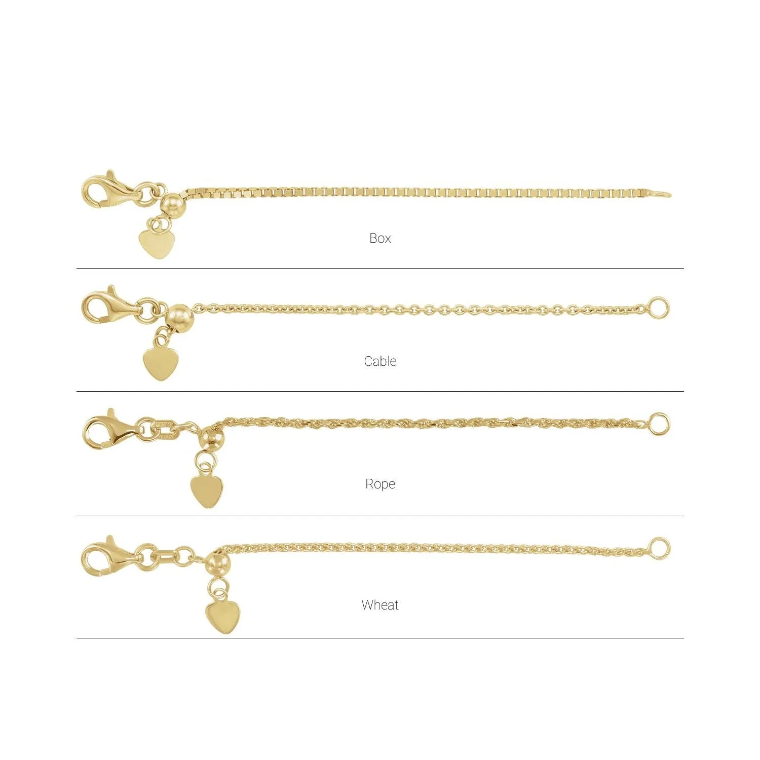 3 Inch Adjustable Wheat Chain Extender with Heart Tag