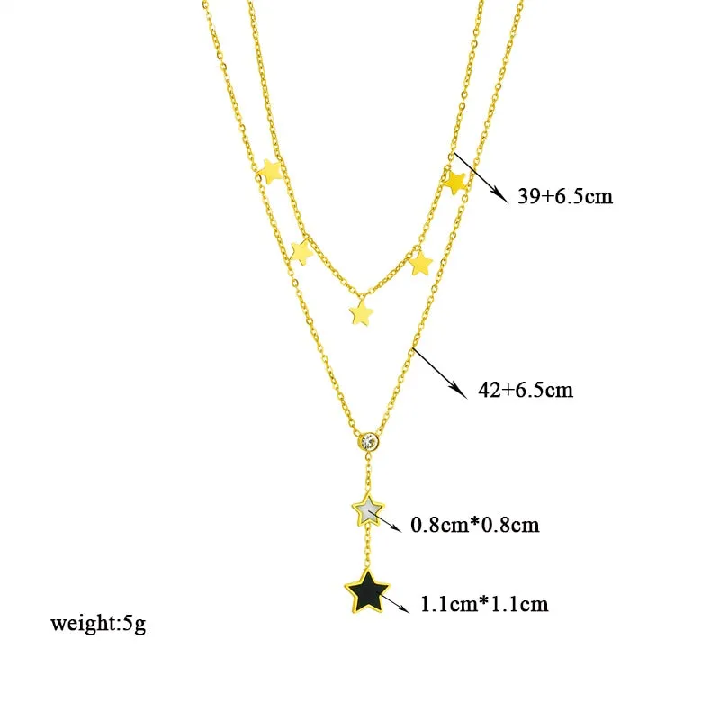 316L Stainless Steel Black White Pentagram Star Long Pendant Necklace For Women