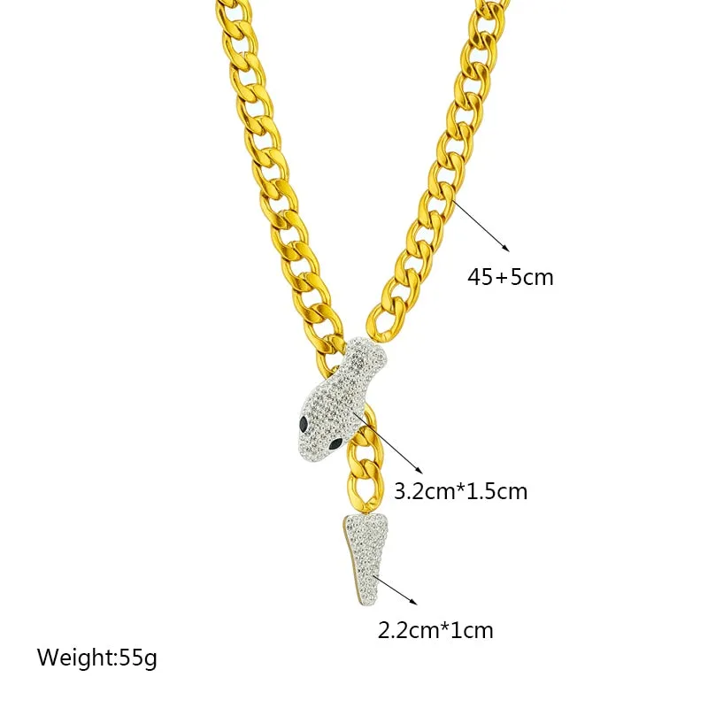 316L Stainless Steel Full Rhinestone Snake Pendant Necklace For Women