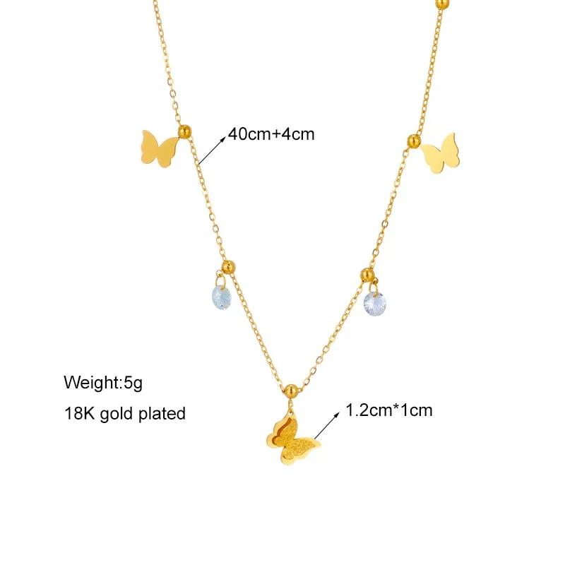 316L Stainless Steel Gold Color Butterfly Zircon Necklace For Women