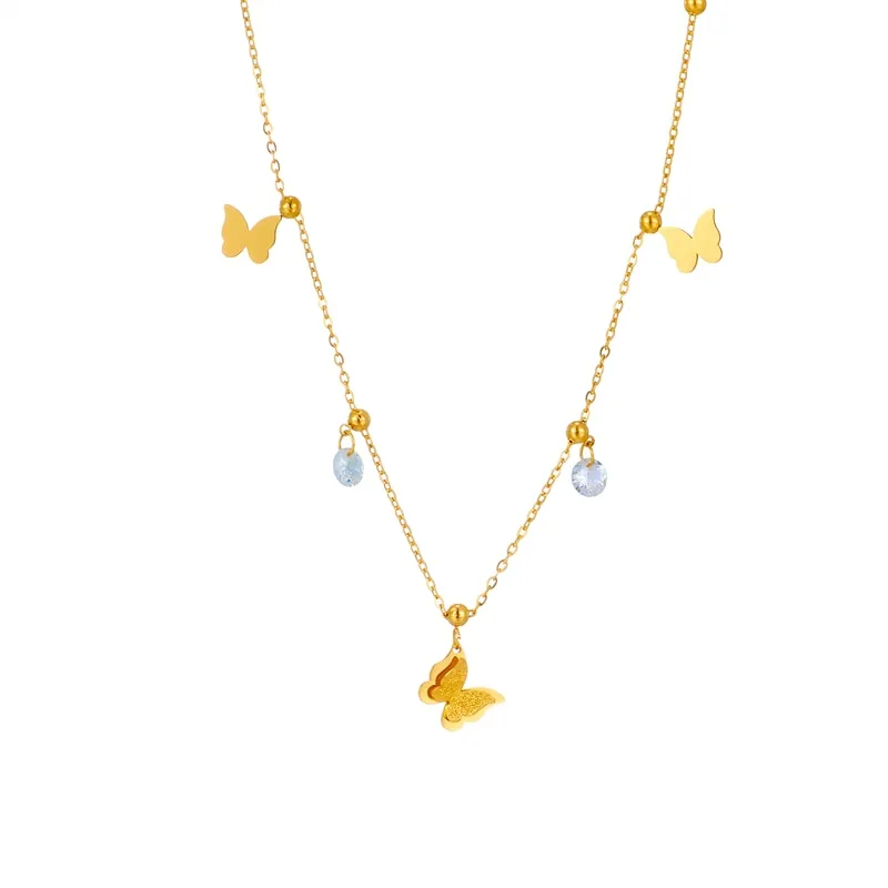 316L Stainless Steel Gold Color Butterfly Zircon Necklace For Women