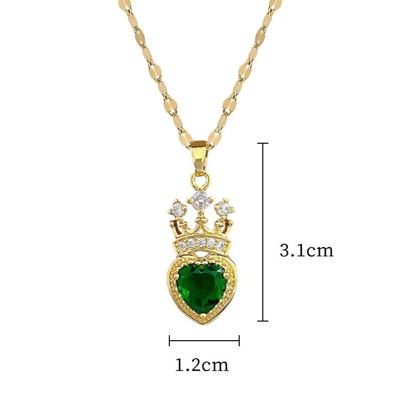 316L Stainless Steel Heart Crystal Crown Pendant Necklace For Women