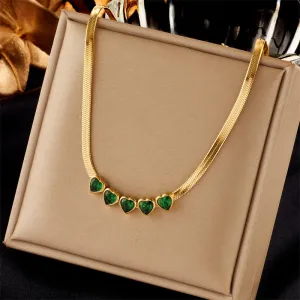 316L Stainless Steel Heart Green Zircon Crystal Pendant Necklace For Women
