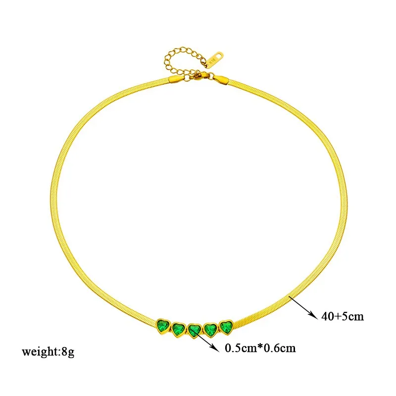 316L Stainless Steel Heart Green Zircon Crystal Pendant Necklace For Women