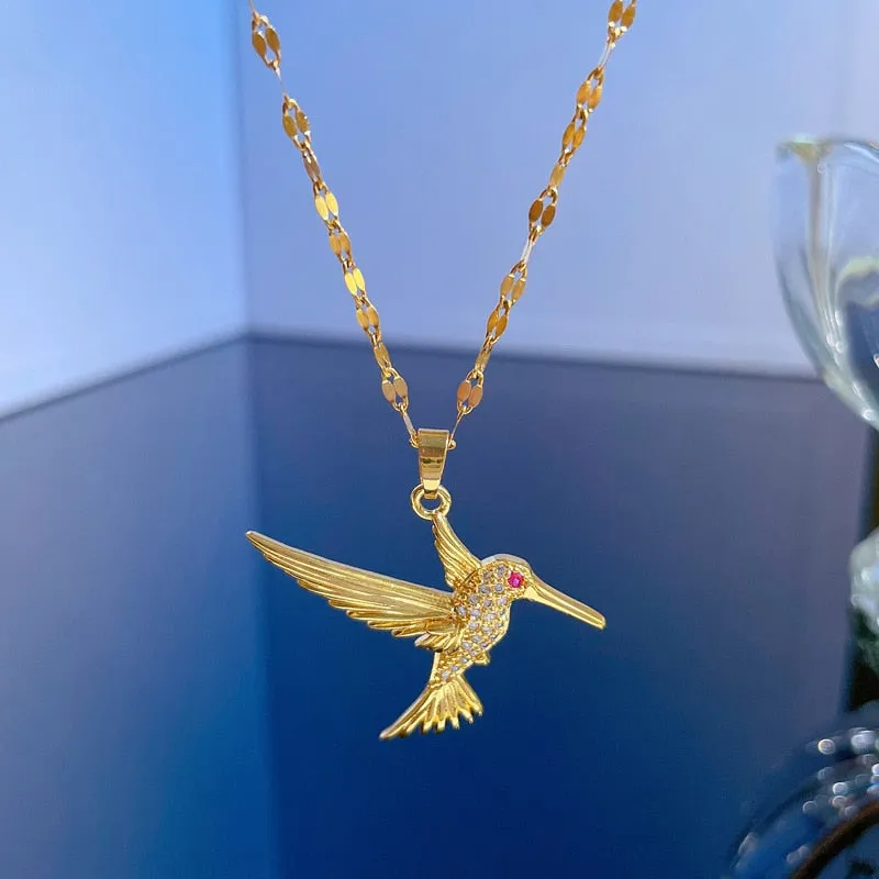 316L Stainless Steel Hummingbird Bird Pendant Necklace For Women