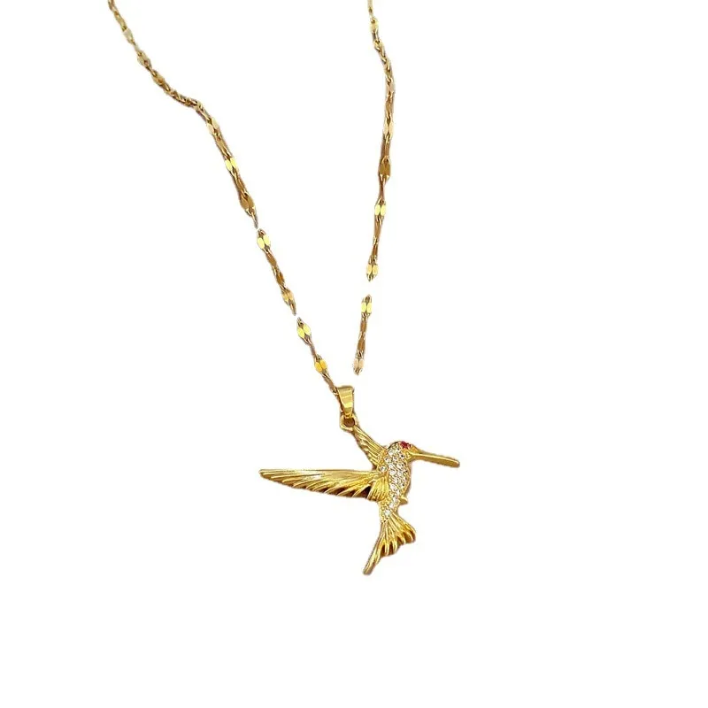 316L Stainless Steel Hummingbird Bird Pendant Necklace For Women