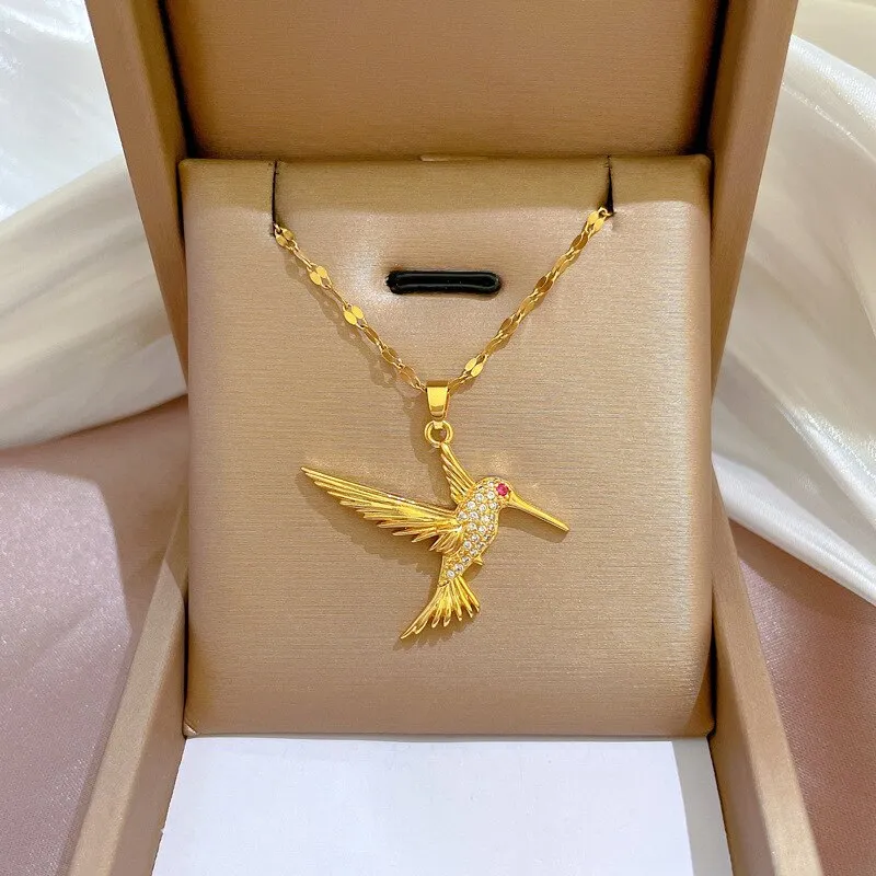 316L Stainless Steel Hummingbird Bird Pendant Necklace For Women