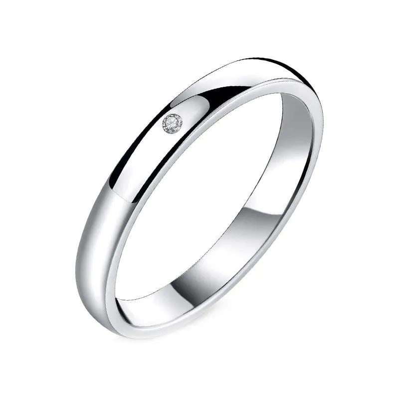 3mm Sterling Silver High Polished Plain Dome Ruby Wedding Ring Band