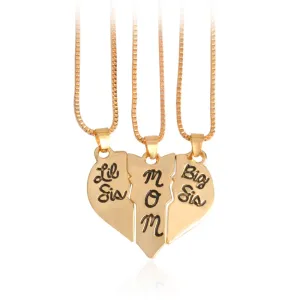 3pcs/set Lettering "Little Sis MOM Big Sis" Love Heart Pendant Necklace Simple Special Gift For Mother Daughters Family Jewelry