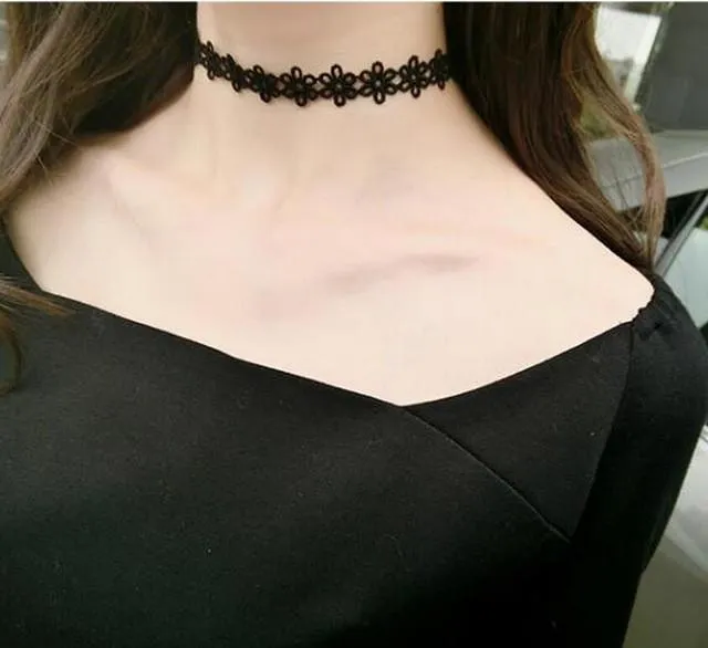 90's Women Black Velvet Choker Necklace Gothic Handmade Retro Burlesque Jewelry