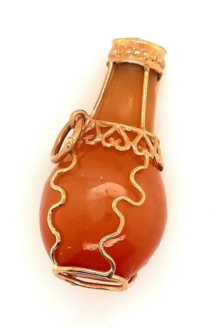 9ct Yellow Gold Orange Agate Bottle Pendant