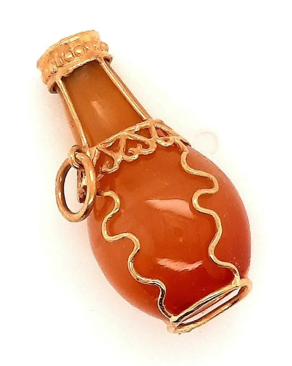 9ct Yellow Gold Orange Agate Bottle Pendant