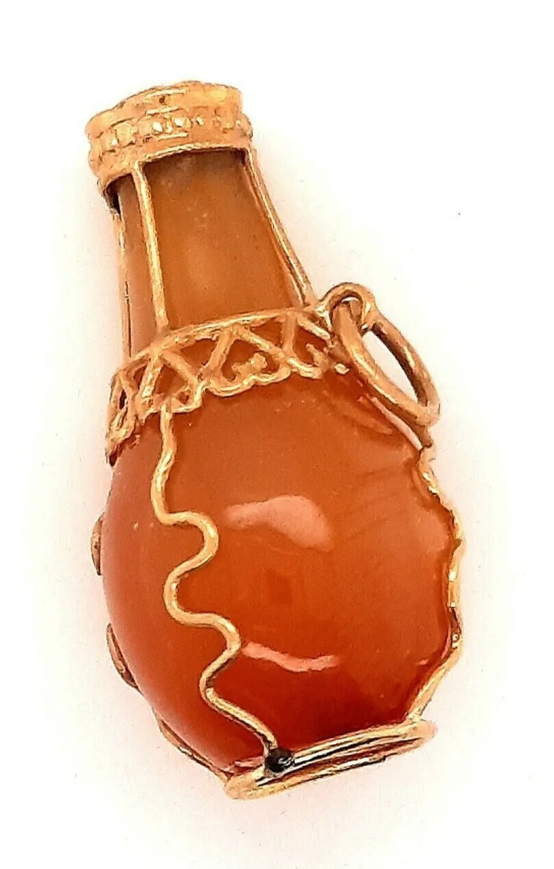 9ct Yellow Gold Orange Agate Bottle Pendant