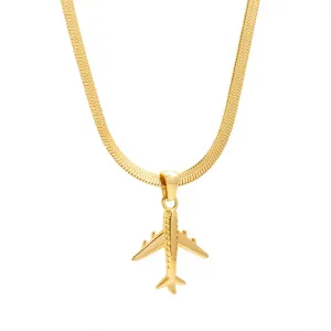 Aircraft Model Pendant Classic Snake Bone Chain Stainless Steel Necklace Textured Jewelry