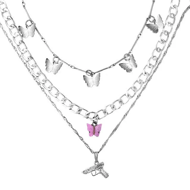AK47 AND OTHER GIRLY CHARMS! NECKLACE Gold Layered Rhinestone Tennis Necklace For Women Shining Crystal AK47 Gun Pendants Long Chain Jewelry