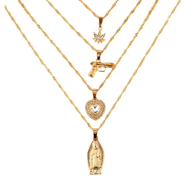 AK47 AND OTHER GIRLY CHARMS! NECKLACE Gold Layered Rhinestone Tennis Necklace For Women Shining Crystal AK47 Gun Pendants Long Chain Jewelry