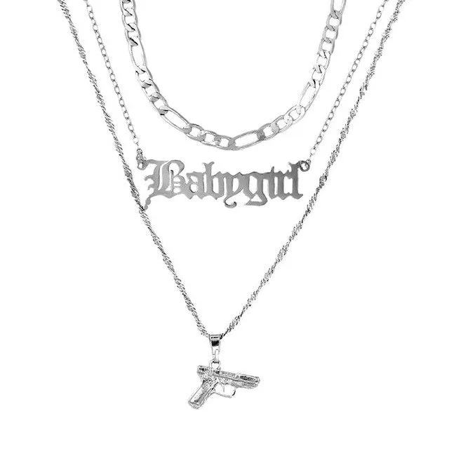 AK47 AND OTHER GIRLY CHARMS! NECKLACE Gold Layered Rhinestone Tennis Necklace For Women Shining Crystal AK47 Gun Pendants Long Chain Jewelry