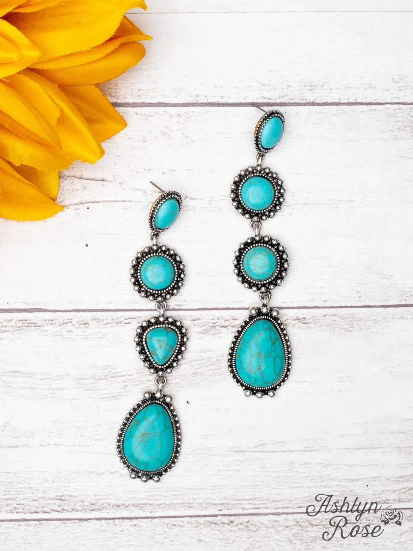 Along The Trail Turquoise Rock Silver Dangle Earrings