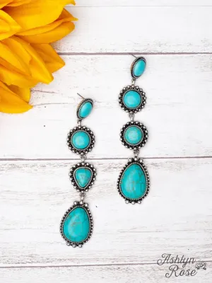 Along The Trail Turquoise Rock Silver Dangle Earrings