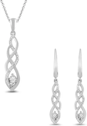 Amazon Essentials Women Sterling Silver Diamond Twist Pendant Necklace and Earrings Box Set (1/5 cttw), 18", (previously Amazon Collection)