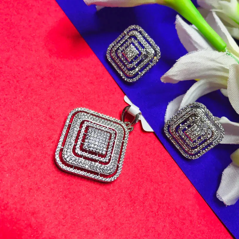 American Diamond Diamond Shaped Pendant Set With Earrings For Women And Girls (D867)