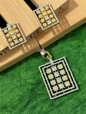American Diamond Gold Toned Pendant Set with Earrings For Women And Girls (D869)