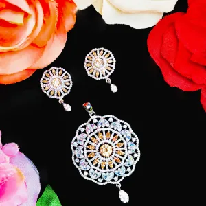 American Diamond Semi-Precious Pendant Set (Design 14)