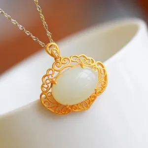 Ancient gold craftsmanship natural Hetian white jade necklace