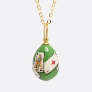 Antique "Playing Cards" Russian Miniature Egg Pendant