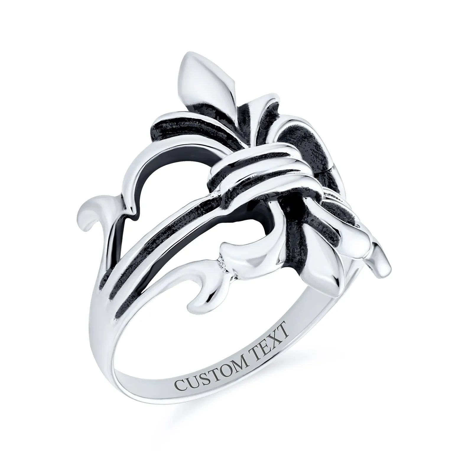 Antique Style Mens Silver Ring Fleur De Lis Oxidized .925 Sterling Silver
