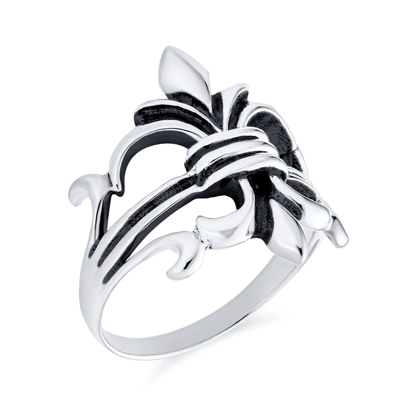 Antique Style Mens Silver Ring Fleur De Lis Oxidized .925 Sterling Silver