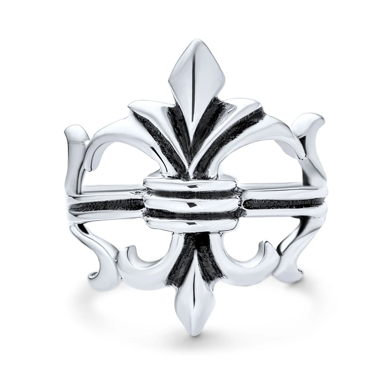 Antique Style Mens Silver Ring Fleur De Lis Oxidized .925 Sterling Silver