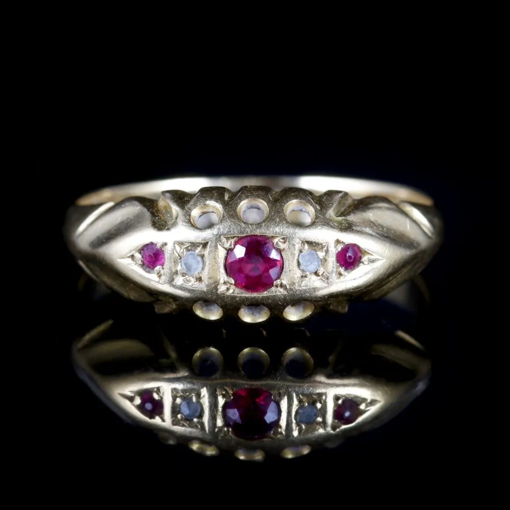 Antique Victorian Ruby Diamond Ring Dated 1892