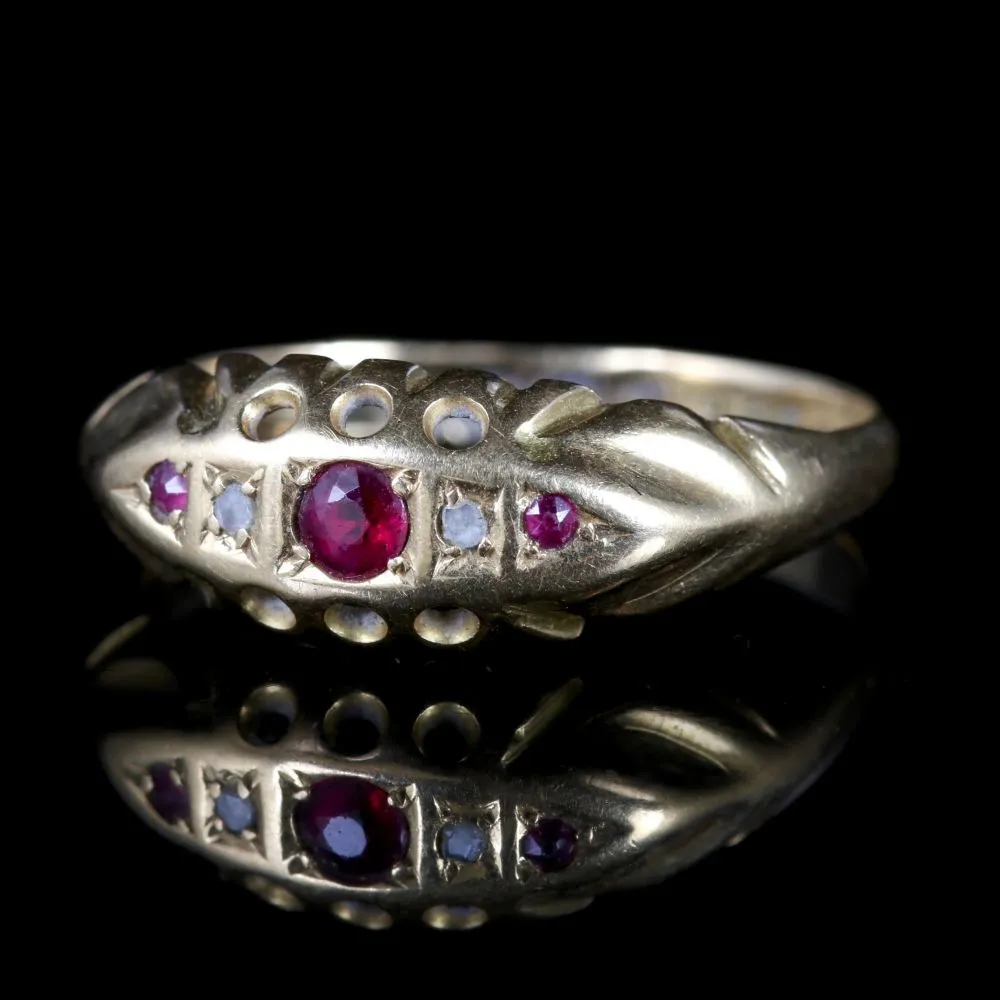 Antique Victorian Ruby Diamond Ring Dated 1892
