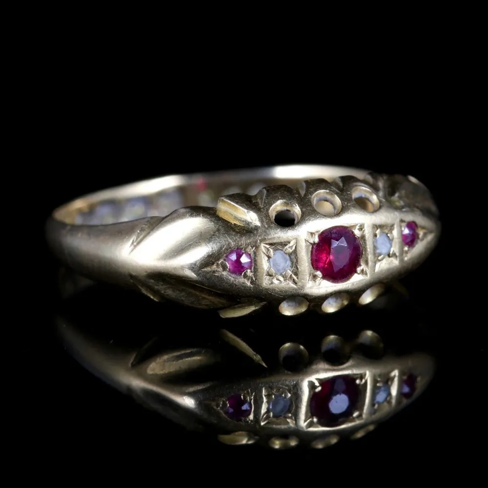 Antique Victorian Ruby Diamond Ring Dated 1892