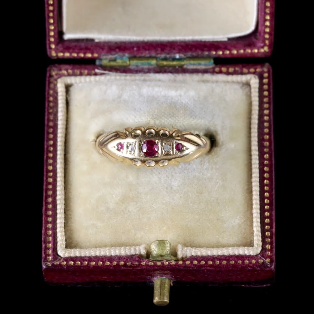Antique Victorian Ruby Diamond Ring Dated 1892