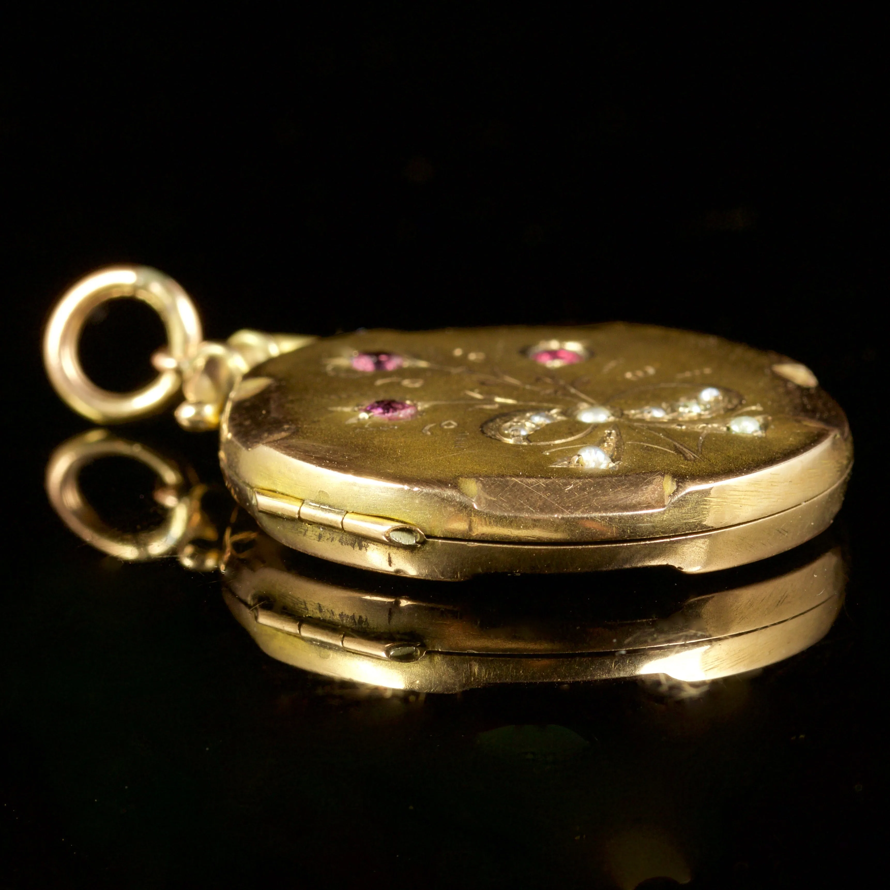 Antique Victorian Ruby Pearl Amethyst Locket 9Ct Circa 1900